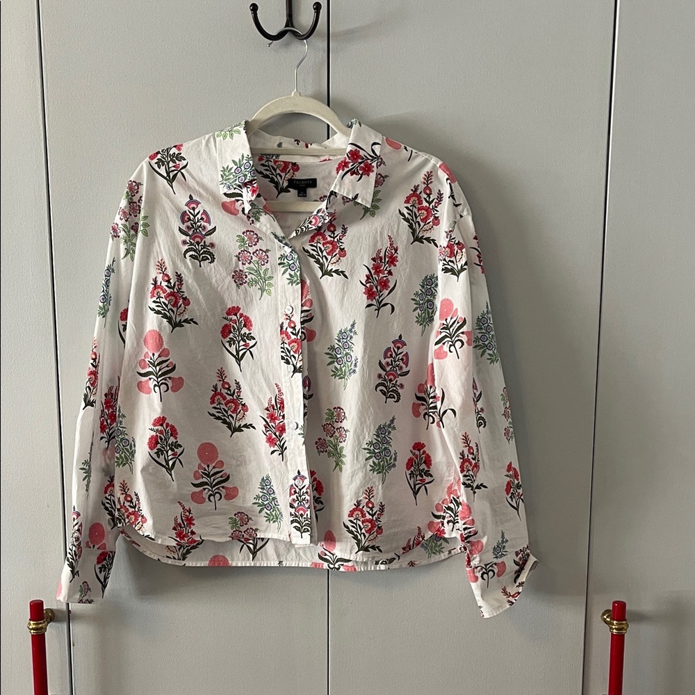 Talbots White Floral Button Down Shirt